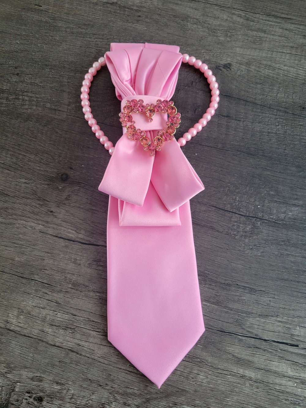 Pink Women's Satin Bow Tie with Beaded Heart Accent